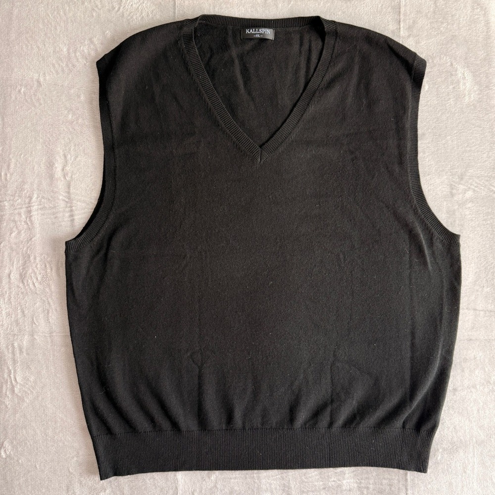 KALLSPIN Mens V‎ Neck Sleeveless Sweater Vest Black XXL